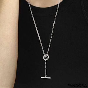 Brand New Authentic Pandora Double Hoop T-Bar Convertible Necklace